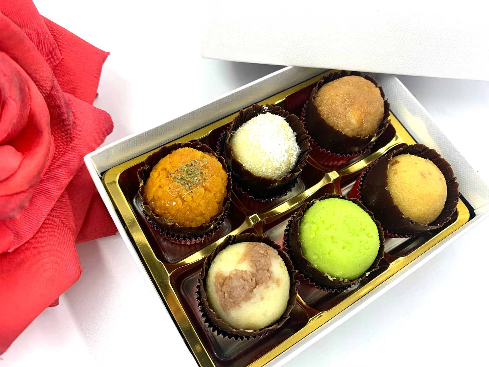 Valentine's Day Mini Mixed Mithai: White Gift Box