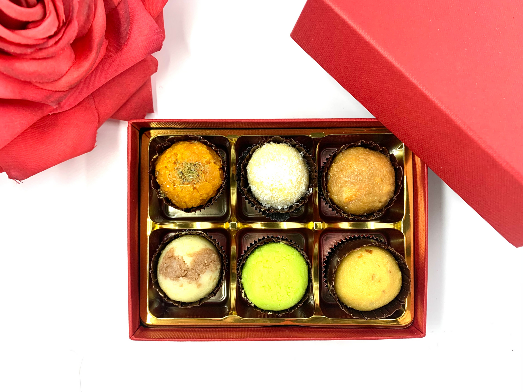 Mini Mixed Mithai: Red / White Gift Box - (Depending on availablity)